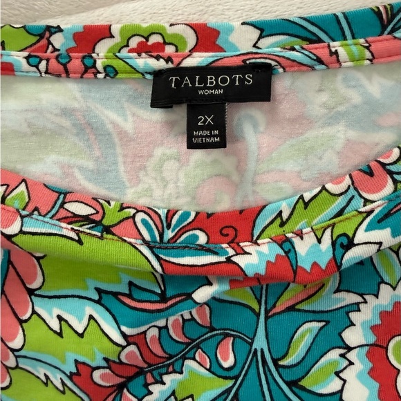 Talbots 2X Colorful Paisley Floral Knit Top 3/4 Sleeve Stretch - Picture 2 of 6